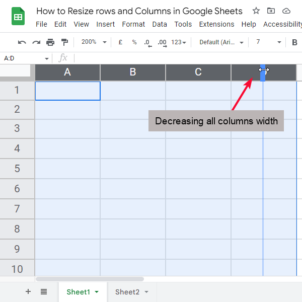 how to Resize rows and Columns in Google Sheets 11