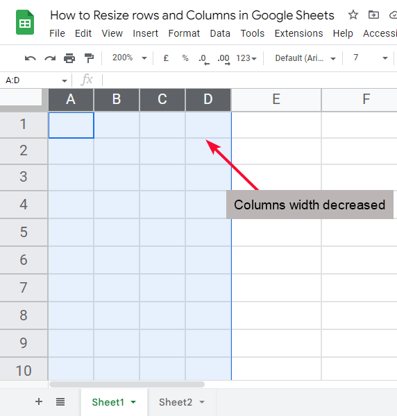 how to Resize rows and Columns in Google Sheets 13