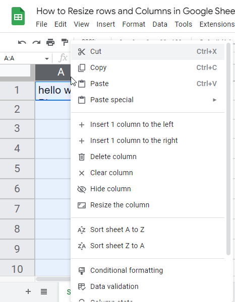 how to Resize rows and Columns in Google Sheets 22