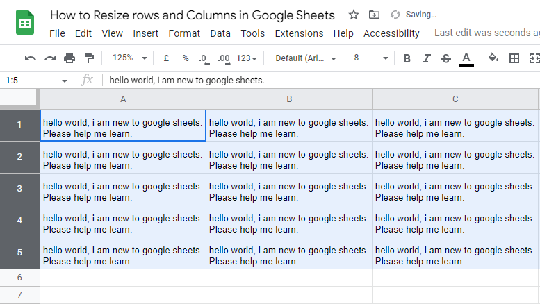 how to Resize rows and Columns in Google Sheets 39
