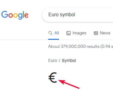 how to add Euro Symbol in Google Sheets 2