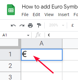 how to add Euro Symbol in Google Sheets 4