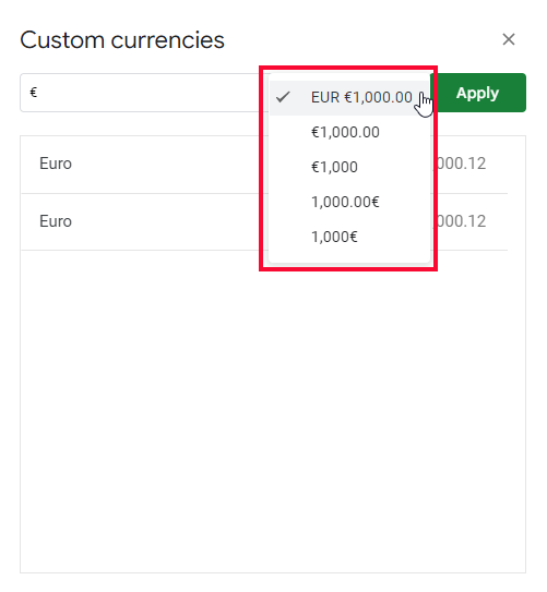 how to add Euro Symbol in Google Sheets 29