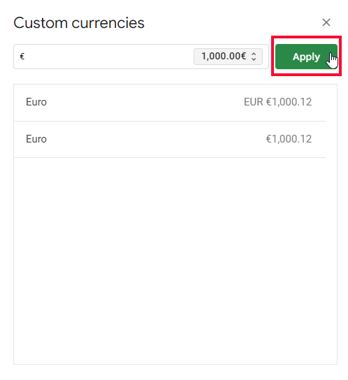 how to add Euro Symbol in Google Sheets 30