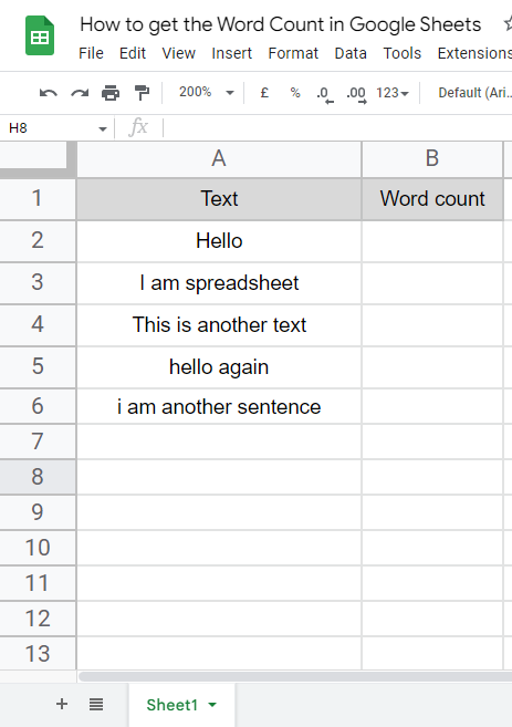 how to get the Word Count in Google Sheets 1