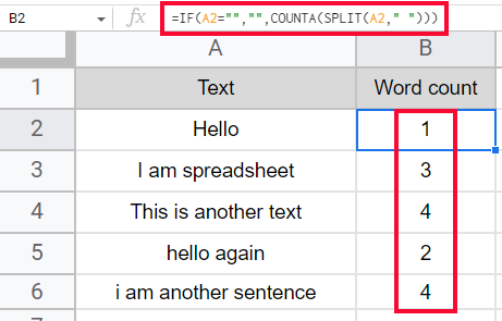 how to get the Word Count in Google Sheets 4