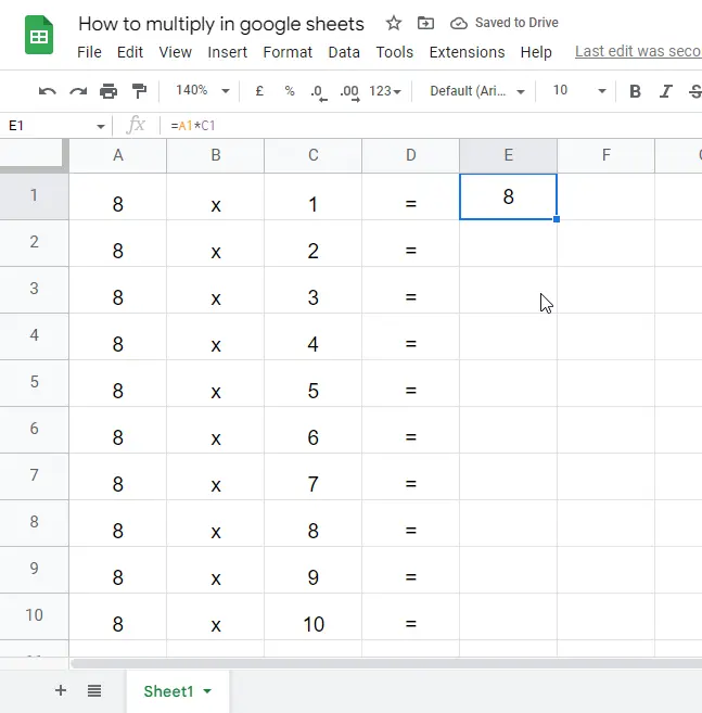 how to multiply in google sheets 17