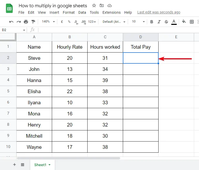 how to multiply in google sheets 25