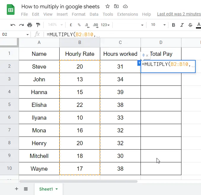 how to multiply in google sheets 27
