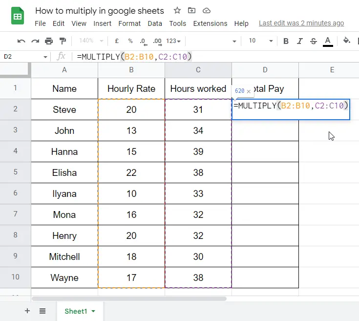 how to multiply in google sheets 28