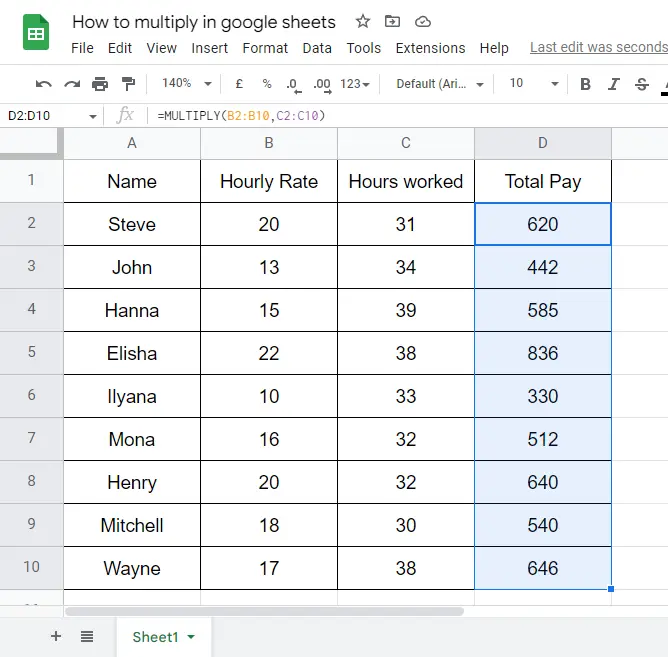 how to multiply in google sheets 29