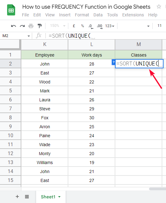 how to use FREQUENCY Function in Google Sheets 11