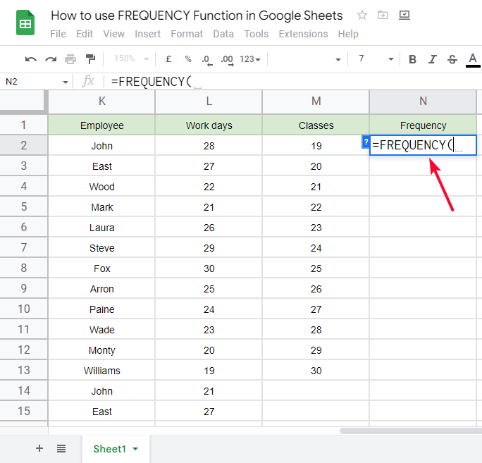 how to use FREQUENCY Function in Google Sheets 14