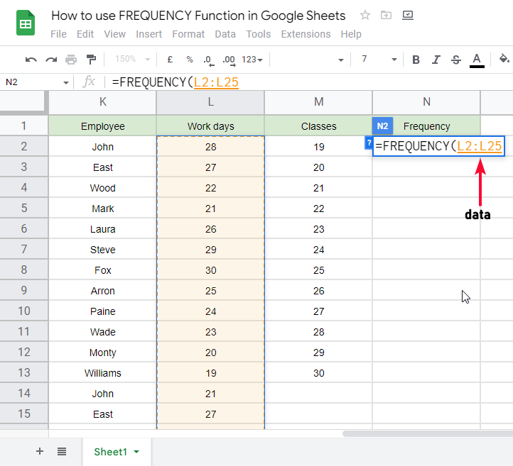 how to use FREQUENCY Function in Google Sheets 15