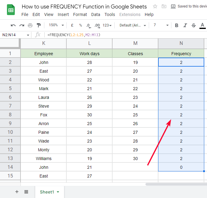 how to use FREQUENCY Function in Google Sheets 17