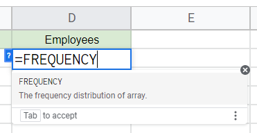 how to use FREQUENCY Function in Google Sheets 3