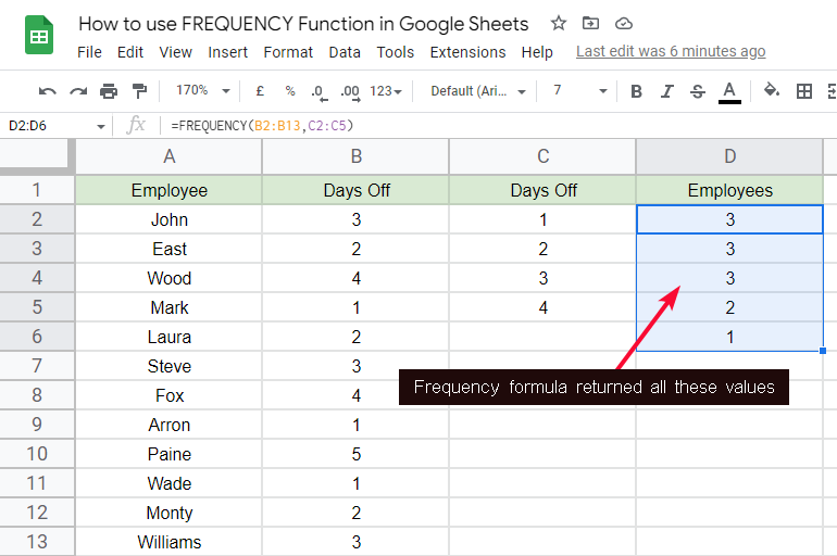 how to use FREQUENCY Function in Google Sheets 7