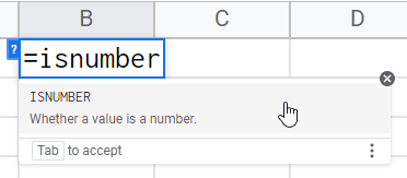 how to use ISNUMBER Function in Google Sheets 2