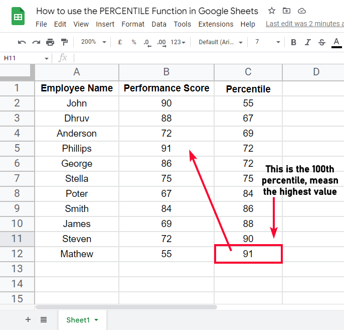 how to use the PERCENTILE Function in Google Sheets 24