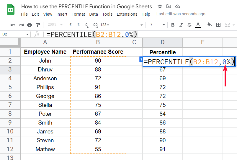 how to use the PERCENTILE Function in Google Sheets 18
