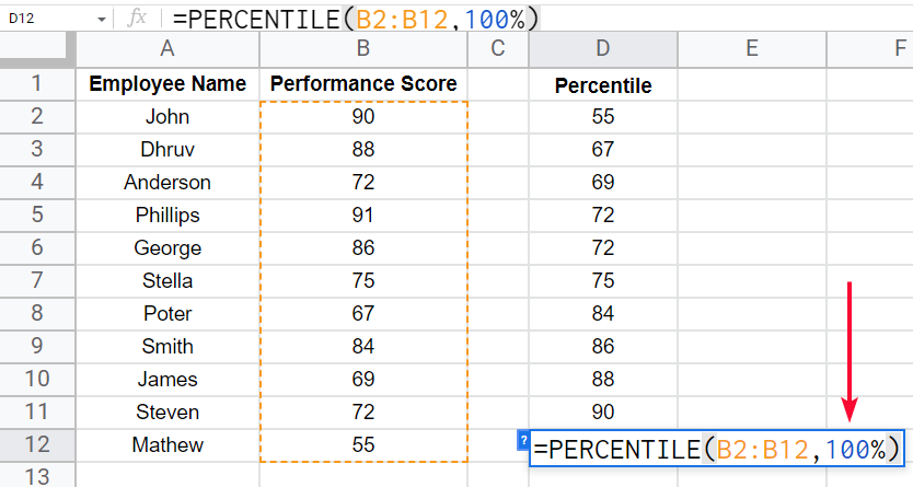 how to use the PERCENTILE Function in Google Sheets 21