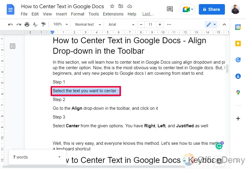 How to Center Text in Google Docs 1