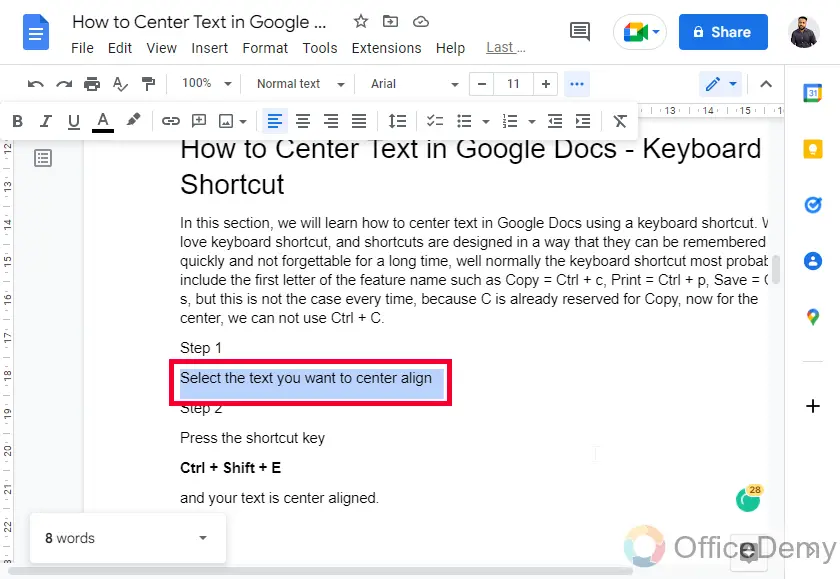 How to Center Text in Google Docs 4