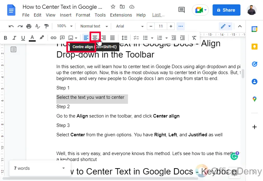 How to Center Text in Google Docs 2