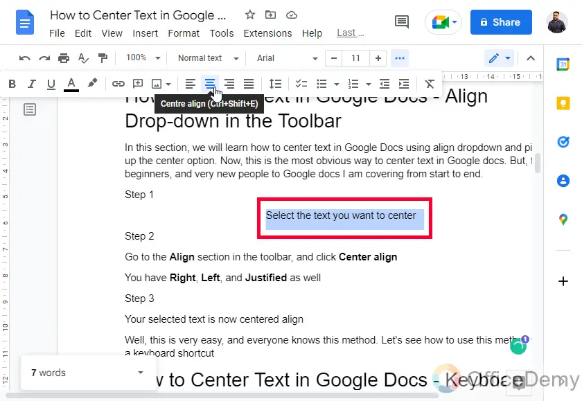 How to Center Text in Google Docs 3