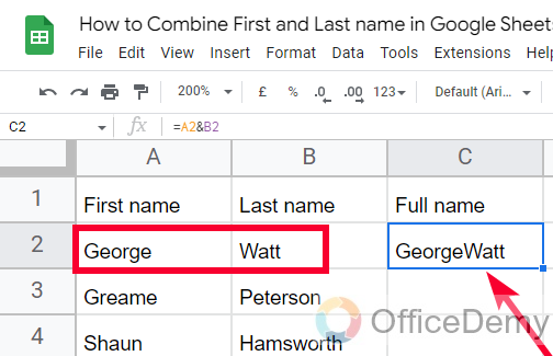 How to Combine First and Last name in Google Sheets 3