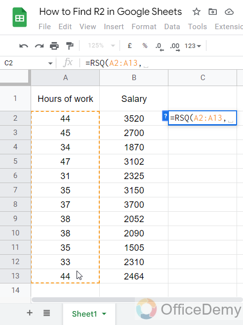 How to Find R2 in Google Sheets 3