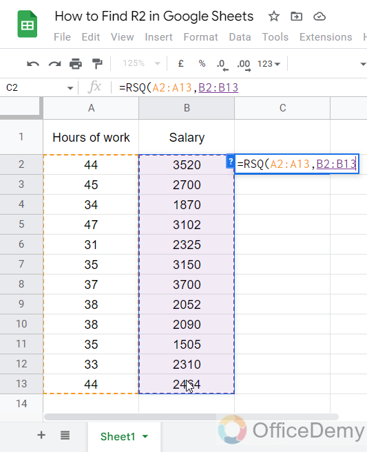 How to Find R2 in Google Sheets 4