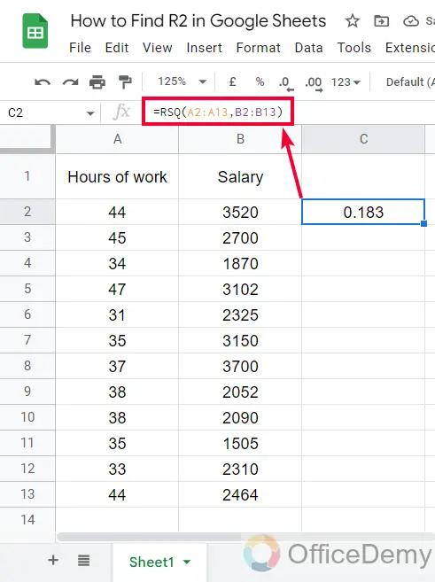 How to Find R2 in Google Sheets 5