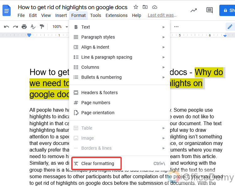 How to get rid of highlights on google docs 13
