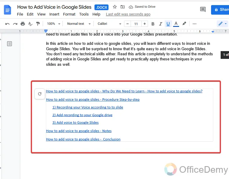 How to make a table of contents in Google Docs 12