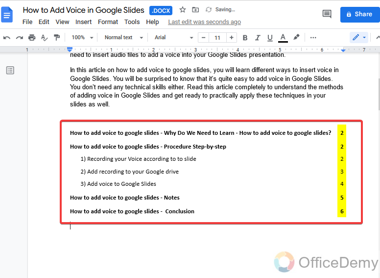 How to make a table of contents in Google Docs 14