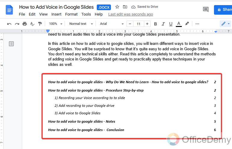 How to make a table of contents in Google Docs 17