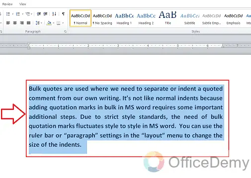 how to do a block quote in word 2