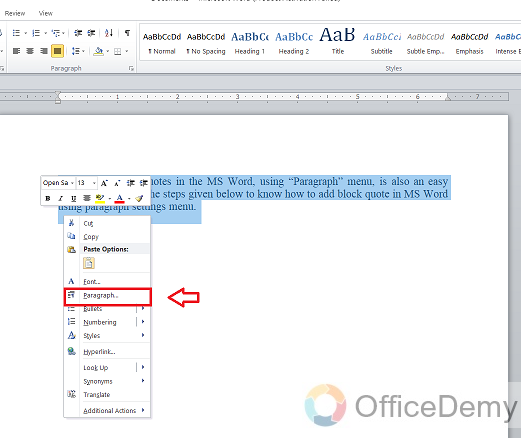 how to do a block quote in word 9