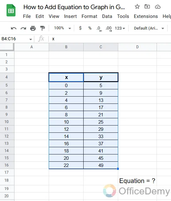 How to Add Equation to Graph in Google Sheets 3