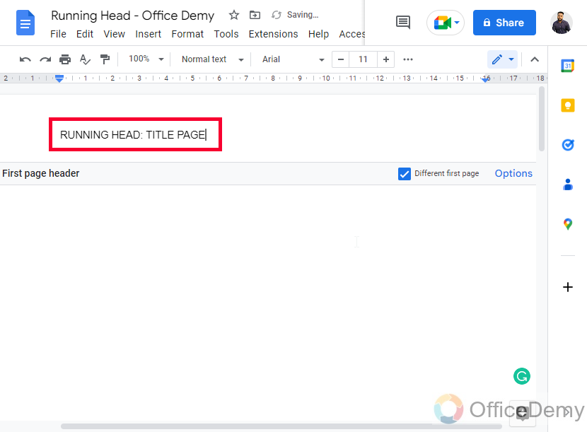 How to Add a Running Head in Google Docs 9