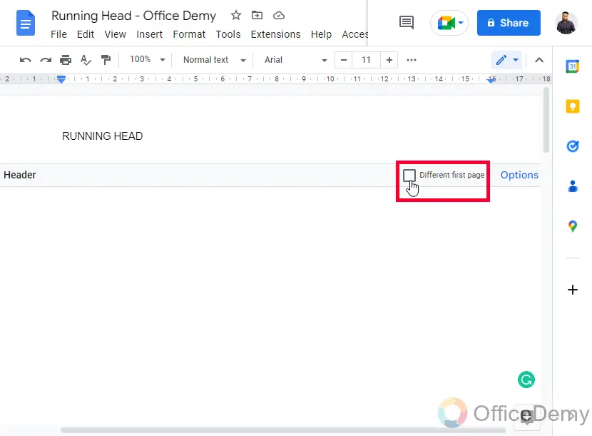 How to Add a Running Head in Google Docs 2