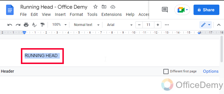 How to Add a Running Head in Google Docs 3
