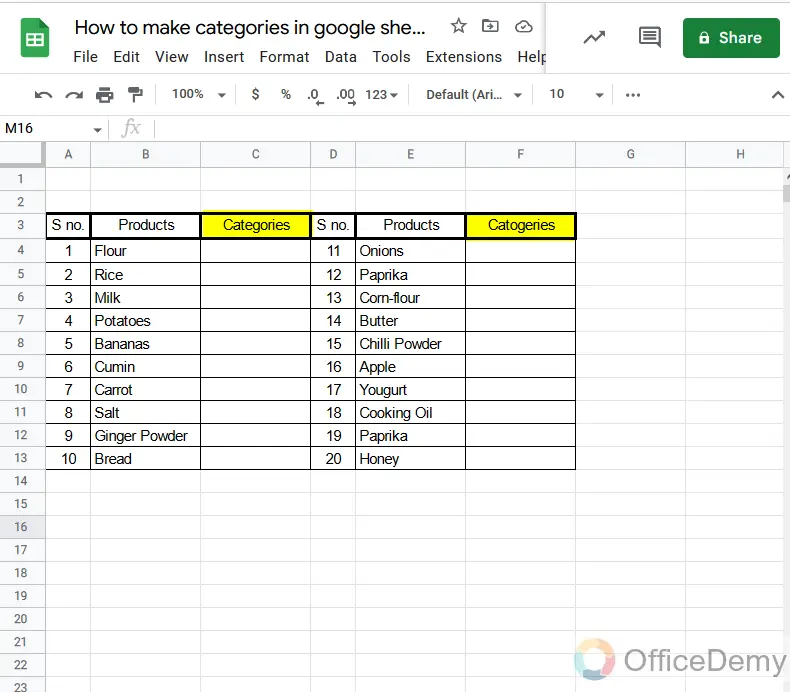How to make categories in google sheets 2