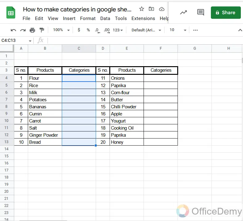 How to make categories in google sheets 4
