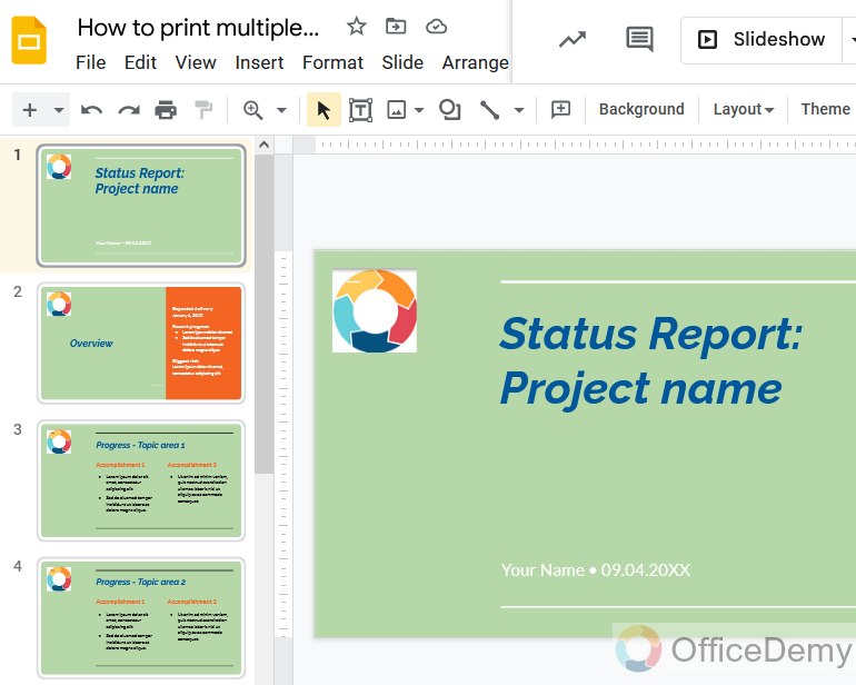 How to print multiple slides on one page in google slides 1