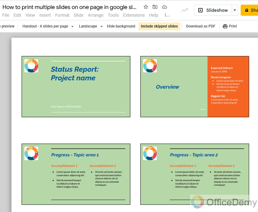How to print multiple slides on one page in google slides 16