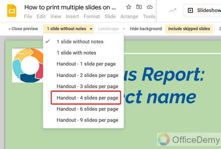 How to print multiple slides on one page in google slides 5