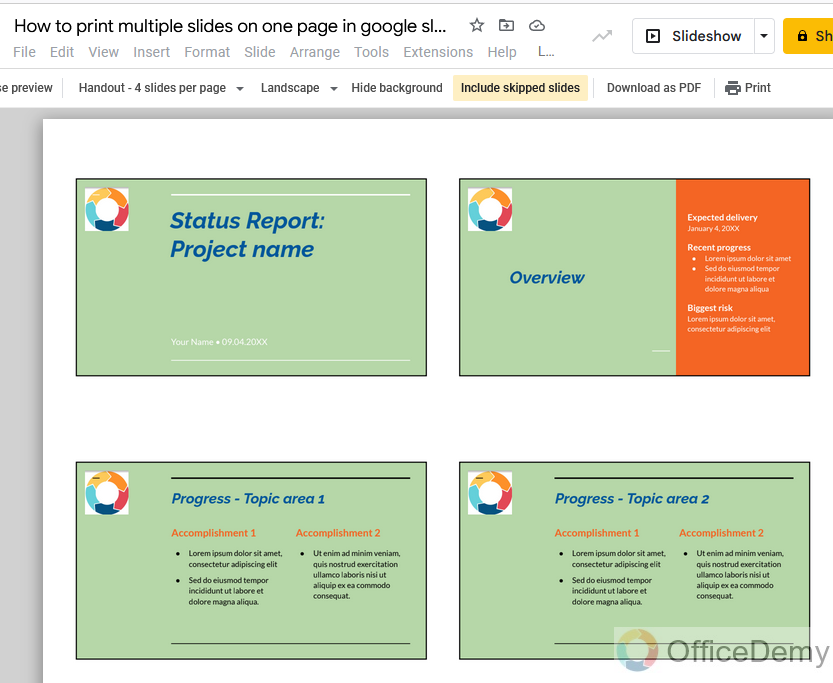 How to print multiple slides on one page in google slides 6