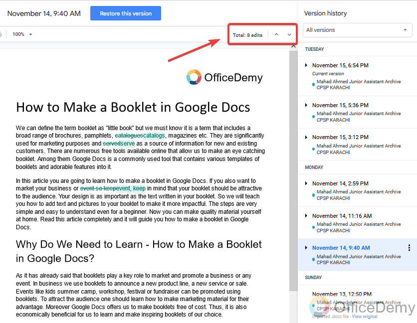 How to track changes in Google Docs 8